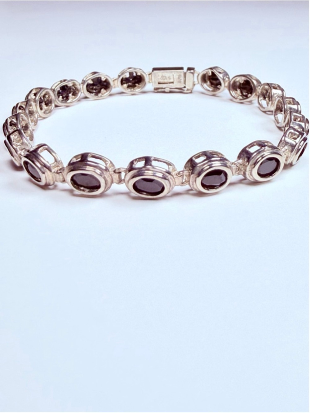 Modern 4.5 CT Jet Black Onyx Oval 925 Sterling Silver FAS 7MM Tennis Bracelet